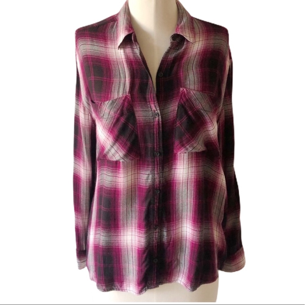 Express Button Front Plaid Flannel Shirt Medium